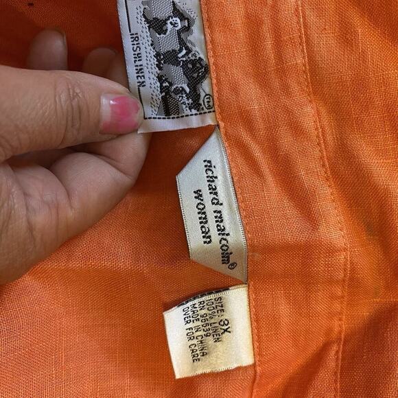 Richard Malcolm 100% IrishLinen ButtonUp Shirt Women3X Orange 3/4Sleeve Coastal - Picture 2 of 7